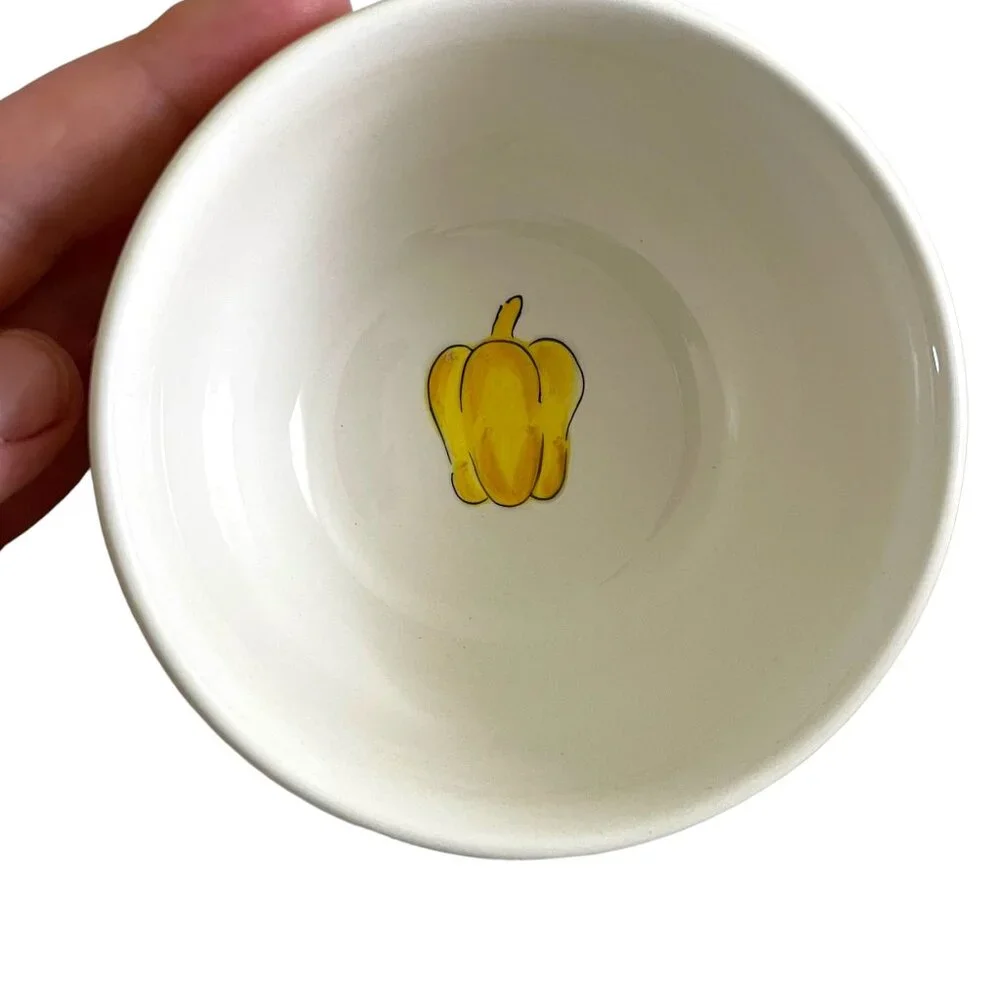 Set 4 Williams Sonoma Vegetable Nesting Mixing Bowls White Small Pepper Carrot +